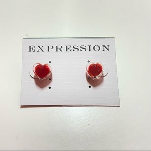 Resin Red Heart Stud Earrings